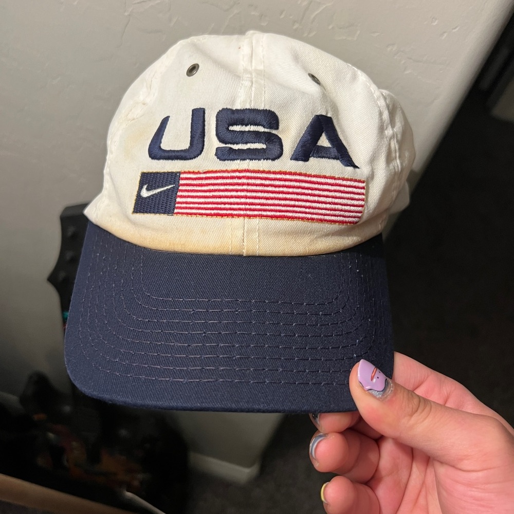 Vintage Nike USA Olympic Hat Snapback Cap Adult White Twill Adjustable 90s 1996